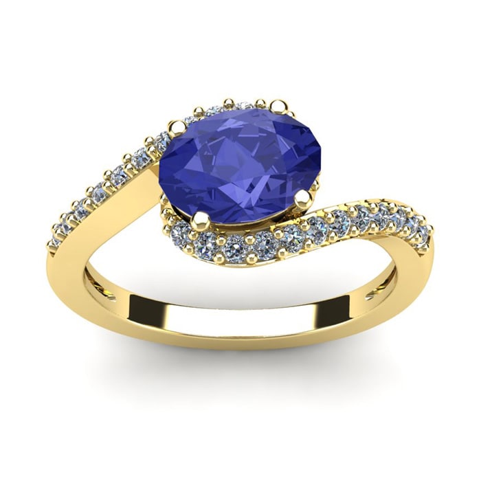 1 1/2 Carat Oval Shape Tanzanite and Halo Diamond Ring In 14 Karat Yellow Gold