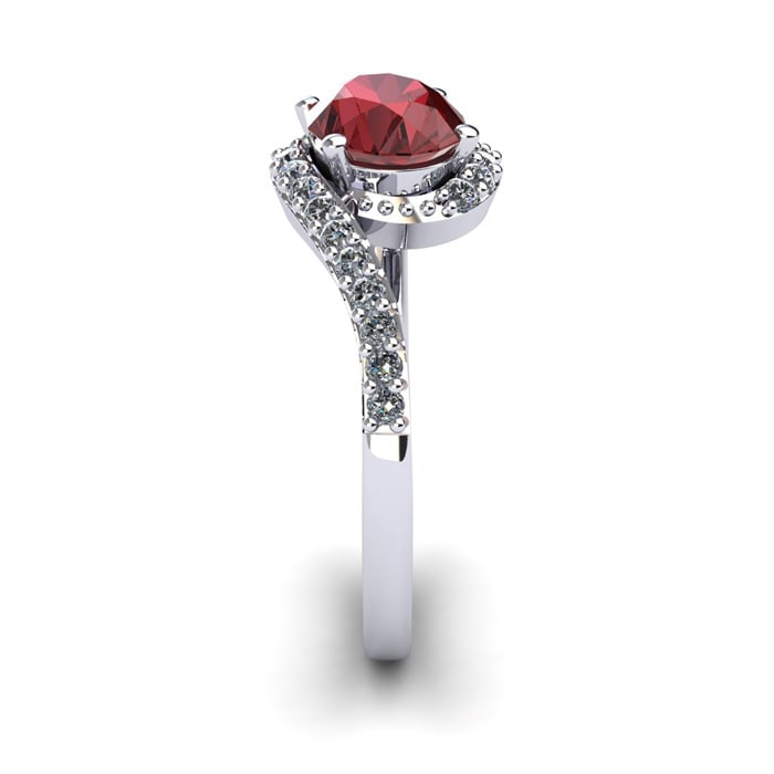 Garnet Ring: Garnet Jewelry: 1 3/4 Carat Oval Shape Garnet and Halo Diamond Ring In 14 Karat White Gold