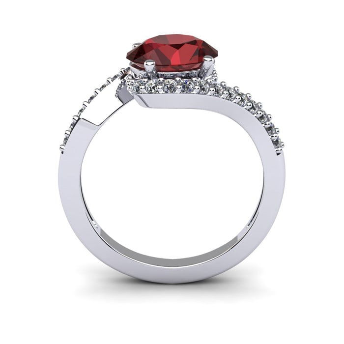 Garnet Ring: Garnet Jewelry: 1 3/4 Carat Oval Shape Garnet and Halo Diamond Ring In 14 Karat White Gold
