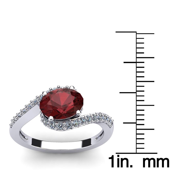 Garnet Ring: Garnet Jewelry: 1 3/4 Carat Oval Shape Garnet and Halo Diamond Ring In 14 Karat White Gold