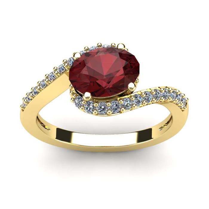 Garnet Ring: Garnet Jewelry: 1 3/4 Carat Oval Shape Garnet and Halo Diamond Ring In 14 Karat Yellow Gold