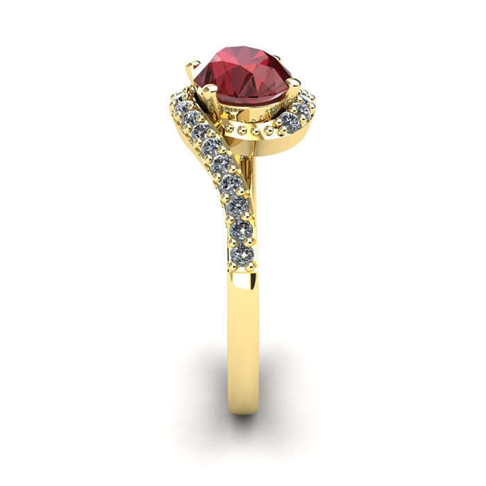 Garnet Ring: Garnet Jewelry: 1 3/4 Carat Oval Shape Garnet and Halo Diamond Ring In 14 Karat Yellow Gold