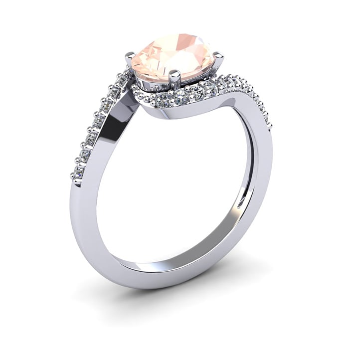 1-1/2 Carat Oval Shape Morganite and Halo Diamond Ring In 14 Karat White Gold