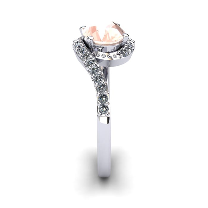 1-1/2 Carat Oval Shape Morganite and Halo Diamond Ring In 14 Karat White Gold
