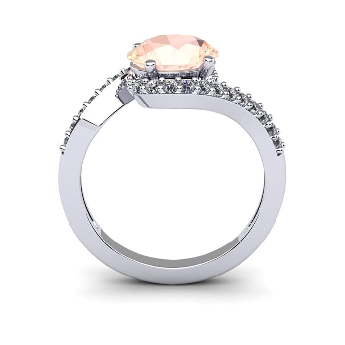 1-1/2 Carat Oval Shape Morganite and Halo Diamond Ring In 14 Karat White Gold