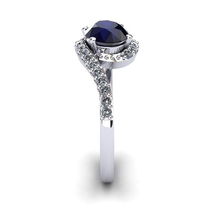 1 3/4 Carat Oval Shape Sapphire and Halo Diamond Ring In 14 Karat White Gold
