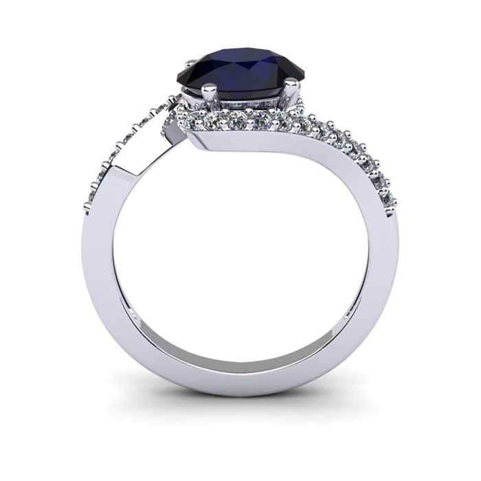 1 3/4 Carat Oval Shape Sapphire and Halo Diamond Ring In 14 Karat White Gold