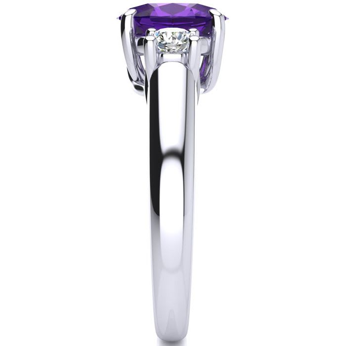 1 1/4 Carat Oval Shape Amethyst and Two Diamond Ring In 14 Karat White Gold
