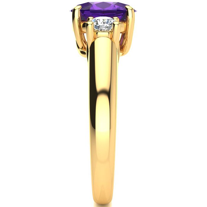 1 1/4 Carat Oval Shape Amethyst and Two Diamond Ring In 14 Karat Yellow Gold