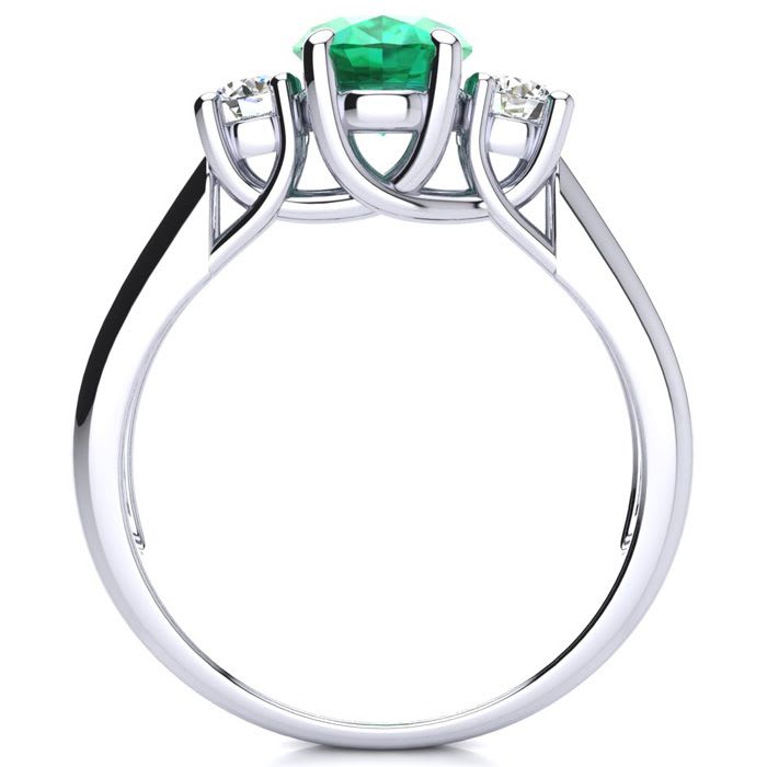 1 1/3 Carat Oval Shape Emerald and Two Diamond Ring In 14 Karat White Gold