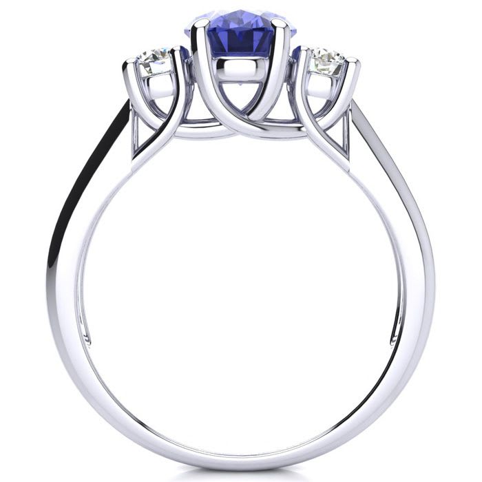 1 1/2 Carat Oval Shape Tanzanite and Two Diamond Ring In 14 Karat White Gold