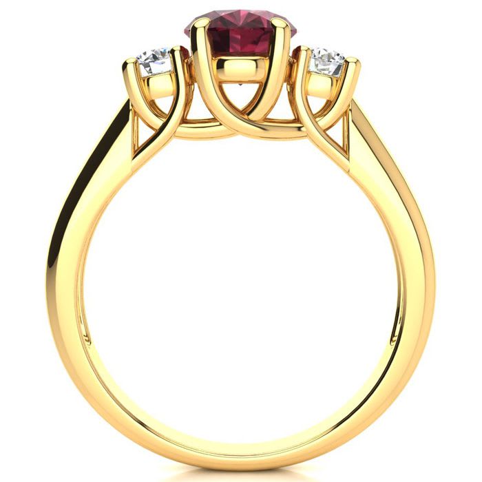 Garnet Ring: Garnet Jewelry: 1 3/4 Carat Oval Shape Garnet and Two Diamond Ring In 14 Karat Yellow Gold