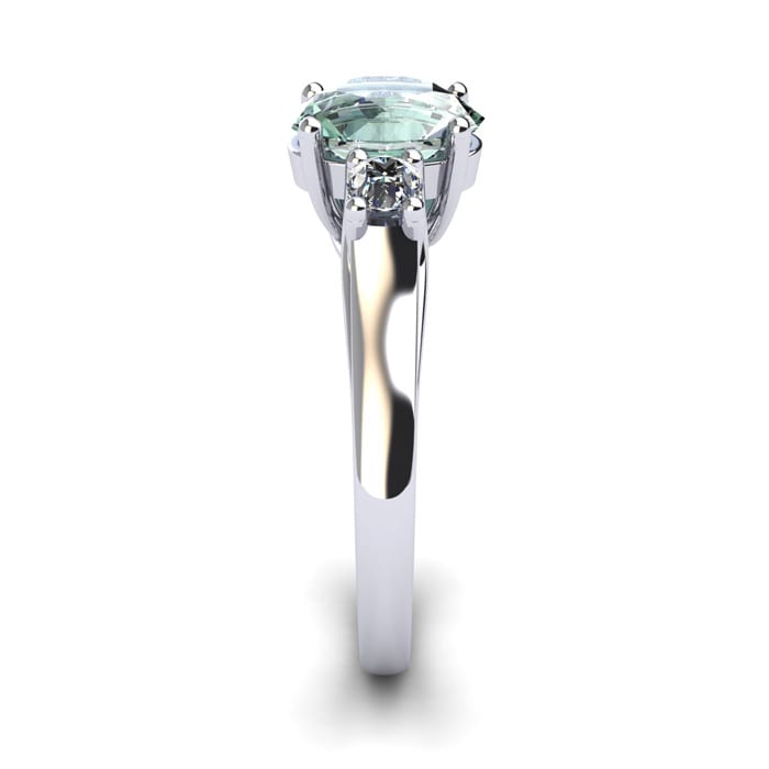 1 1/4 Carat Oval Shape Green Amethyst and Two Diamond Ring In 14 Karat White Gold