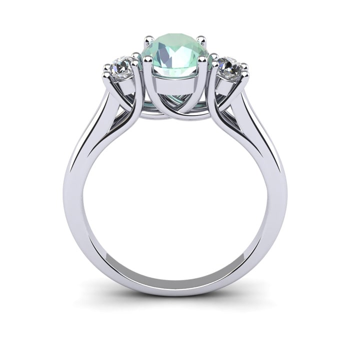 1 1/4 Carat Oval Shape Green Amethyst and Two Diamond Ring In 14 Karat White Gold
