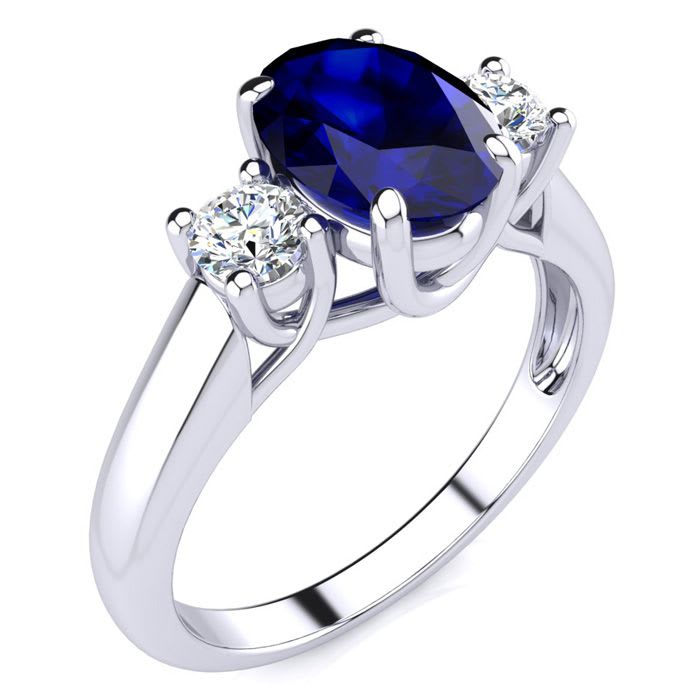 Beautiful Blue Sapphire and Diamond Ring In 14 Karat White Gold