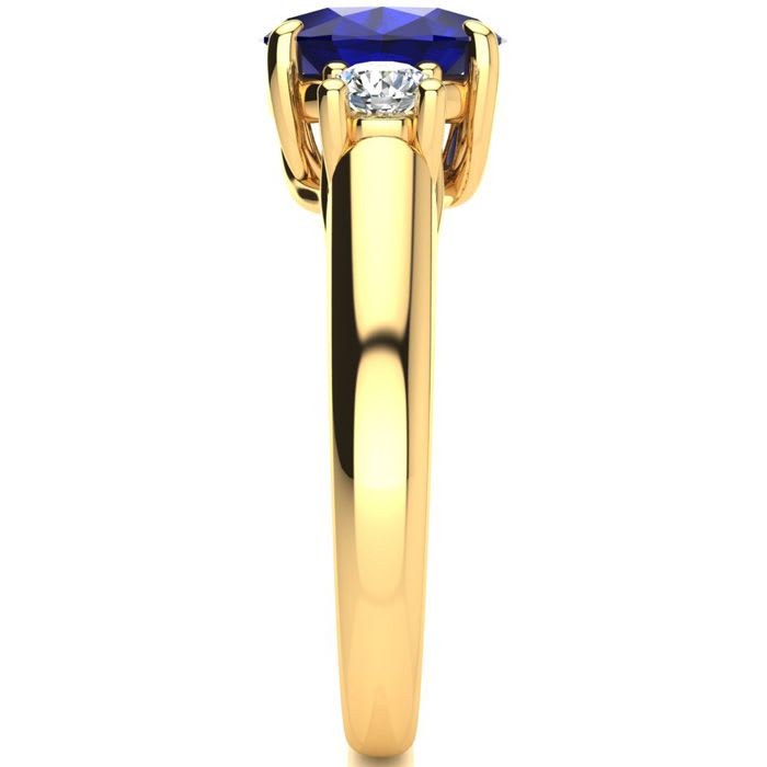 1 3/4 Carat Oval Shape Sapphire and Two Diamond Ring In 14 Karat Yellow Gold