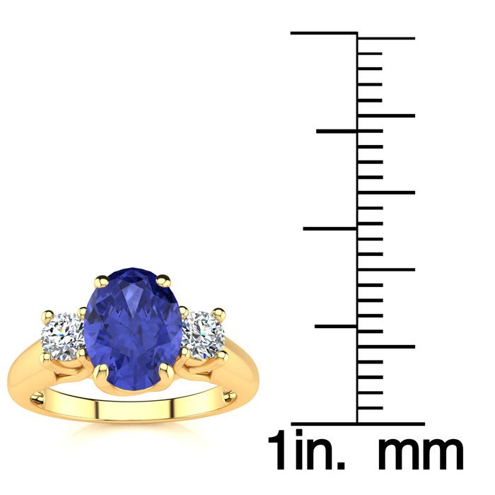 1 3/4 Carat Oval Shape Sapphire and Two Diamond Ring In 14 Karat Yellow Gold