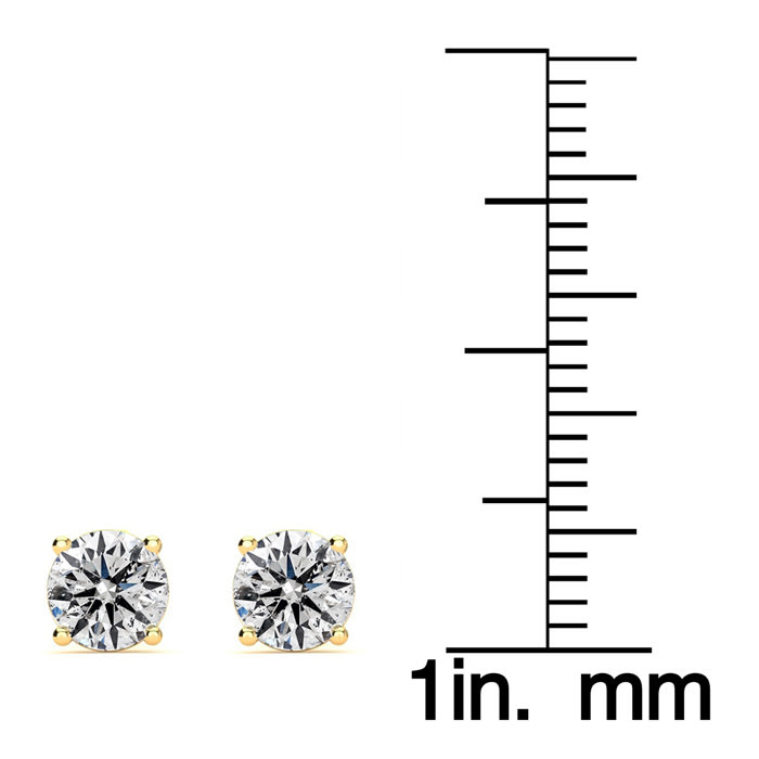 1 Carat Natural, Colorless Diamond Stud Earrings In 14 Karat Yellow Gold.  These Diamond Are Not Enhanced In Any Way!