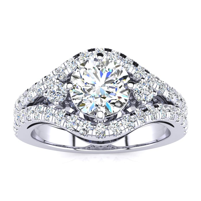 14K White Gold 2 Carat Fancy Diamond Engagement Ring, With 1.25 Carat Center