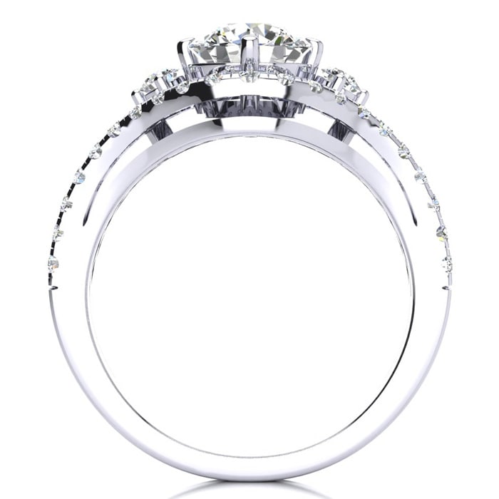 14K White Gold 2 Carat Fancy Diamond Engagement Ring, With 1.25 Carat Center
