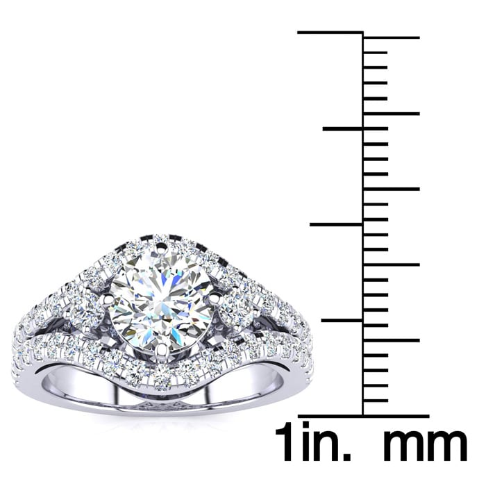 14K White Gold 2 Carat Fancy Diamond Engagement Ring, With 1.25 Carat Center