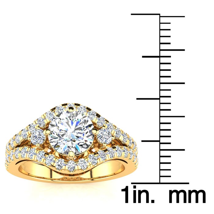 14K Yellow Gold 2 Carat Fancy Diamond Engagement Ring, With 1.25 Carat Center