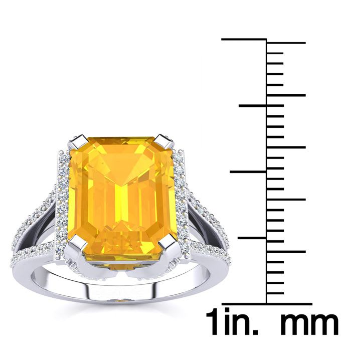4 Carat Citrine and Halo Diamond Ring In 14 Karat White Gold