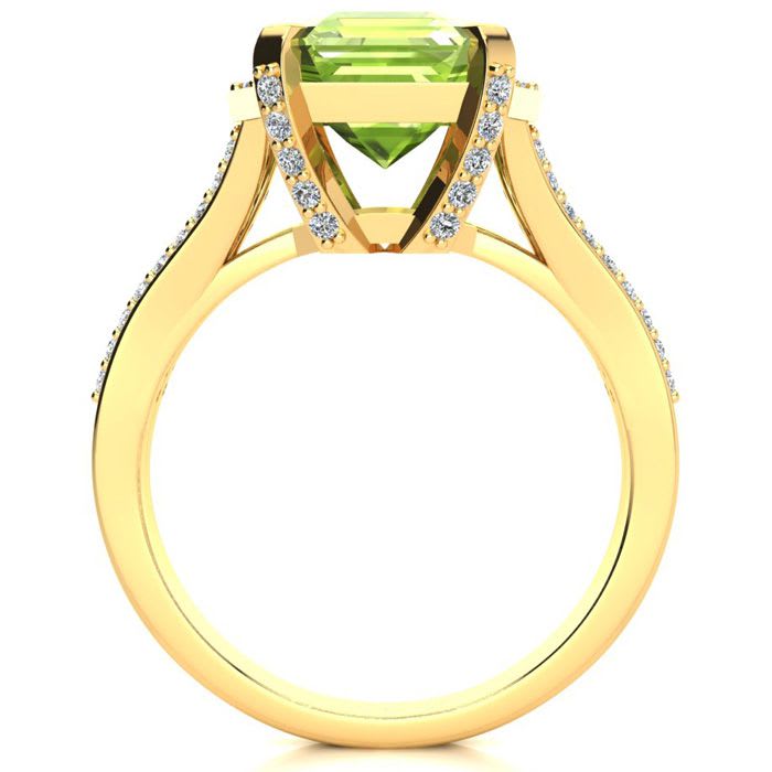 4 Carat Peridot and Halo Diamond Ring In 14 Karat Yellow Gold
