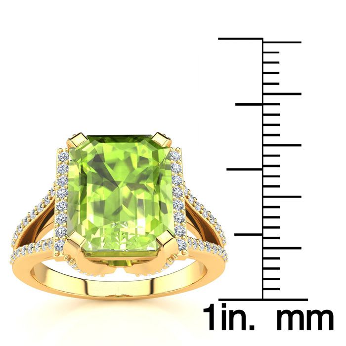 4 Carat Peridot and Halo Diamond Ring In 14 Karat Yellow Gold
