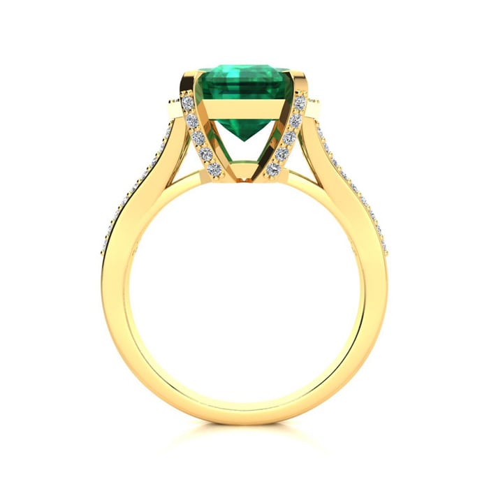 4 Carat Emerald and Halo Diamond Ring In 14 Karat Yellow Gold
