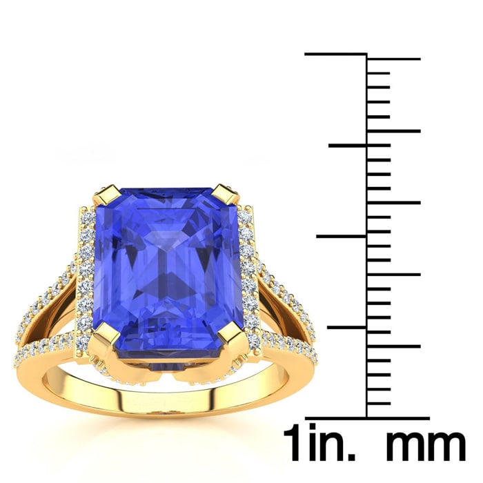 4 Carat Tanzanite and Halo Diamond Ring In 14 Karat Yellow Gold
