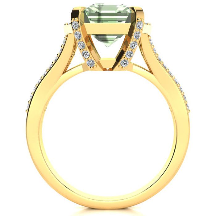 4 Carat Green Amethyst and Halo Diamond Ring In 14 Karat Yellow Gold