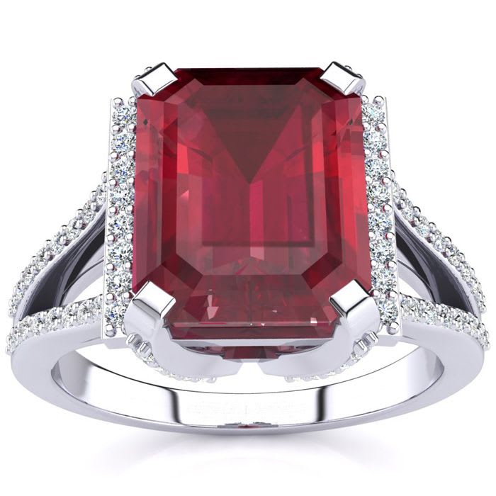 4 Carat Ruby and Halo Diamond Ring In 14 Karat White Gold