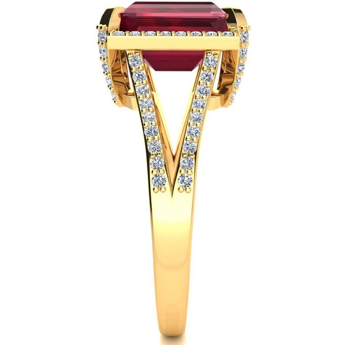 4 Carat Ruby and Halo Diamond Ring In 14 Karat Yellow Gold