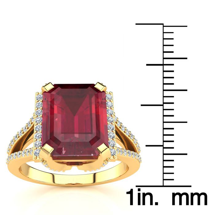 4 Carat Ruby and Halo Diamond Ring In 14 Karat Yellow Gold