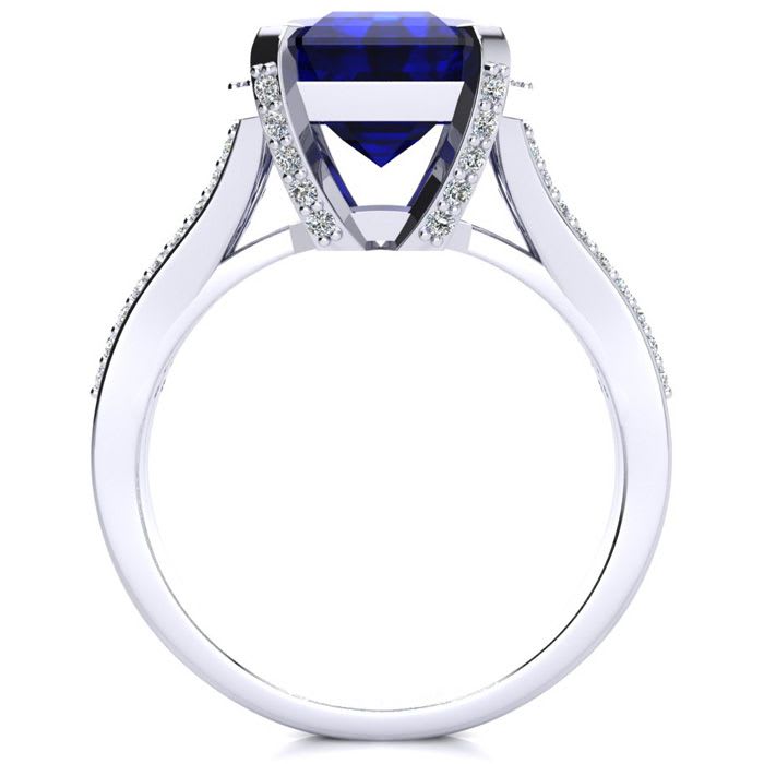 4 Carat Sapphire and Halo Diamond Ring In 14 Karat White Gold