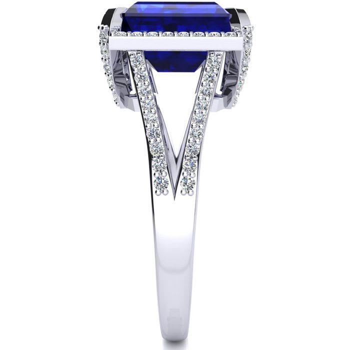 4 Carat Sapphire and Halo Diamond Ring In 14 Karat White Gold