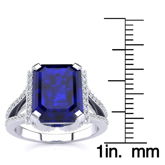 4 Carat Sapphire and Halo Diamond Ring In 14 Karat White Gold