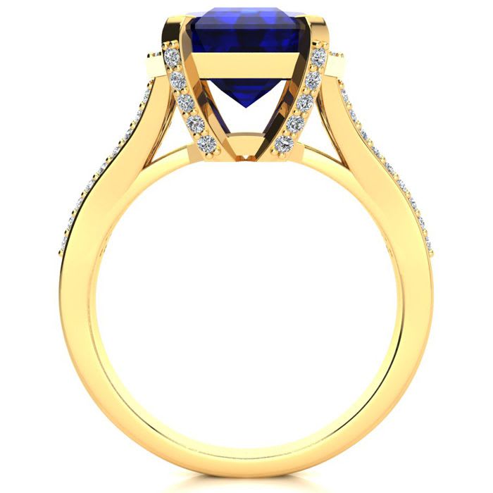 4 Carat Sapphire and Halo Diamond Ring In 14 Karat Yellow Gold