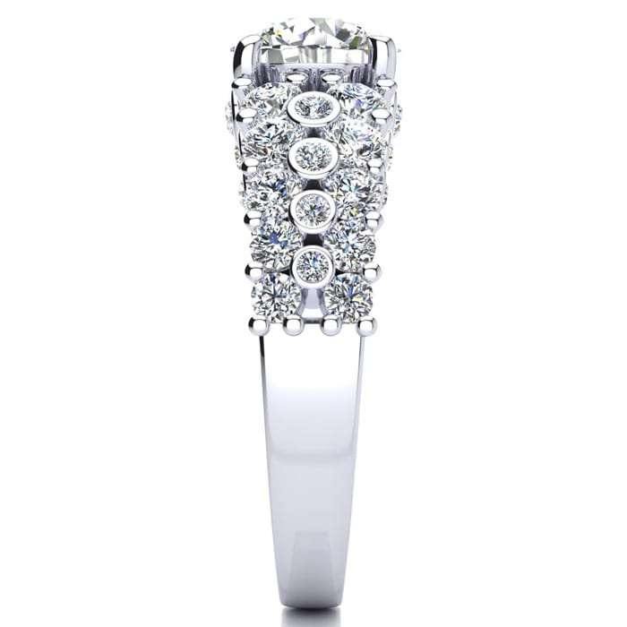 14K White Gold 2 1/3 Carat Fancy Diamond Engagement Ring, With 1.25 Carat Center