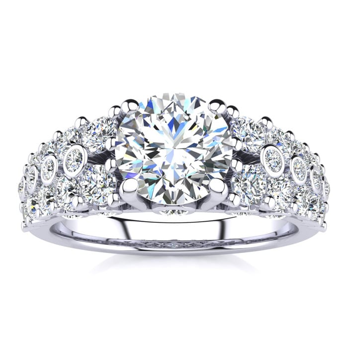14K White Gold 2 1/3 Carat Fancy Diamond Engagement Ring, With 1.25 Carat Center