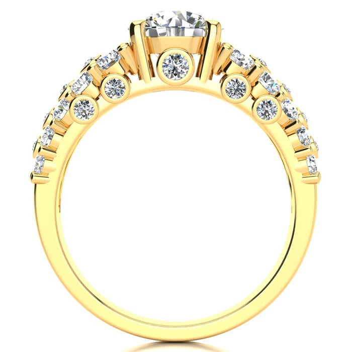 14K Yellow Gold 2 1/3 Carat Fancy Diamond Engagement Ring, With 1.25 Carat Center