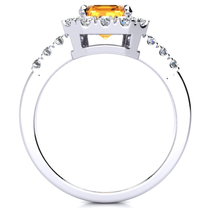 2 Carat Citrine and Halo Diamond Ring In 14 Karat White Gold
