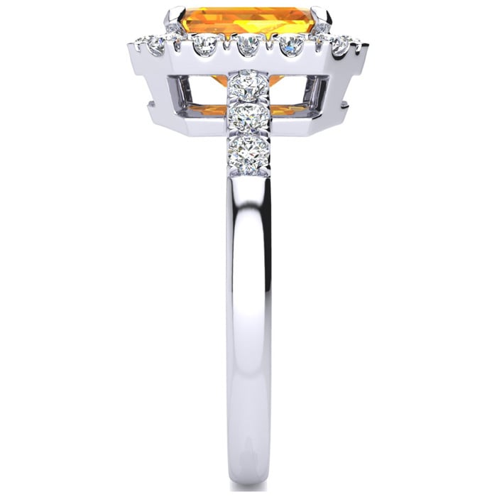 2 Carat Citrine and Halo Diamond Ring In 14 Karat White Gold