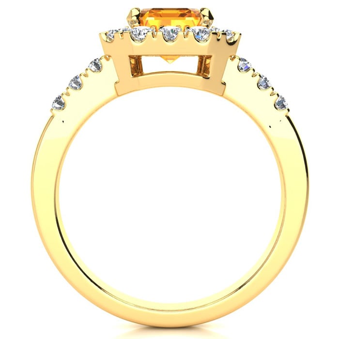2 Carat Citrine and Halo Diamond Ring In 14 Karat Yellow Gold