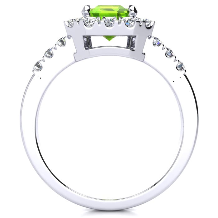 2 1/4 Carat Peridot and Halo Diamond Ring In 14 Karat White Gold