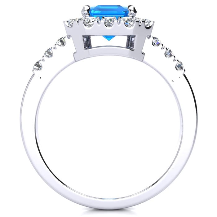 2 1/2 Carat Blue Topaz and Halo Diamond Ring In 14 Karat White Gold

