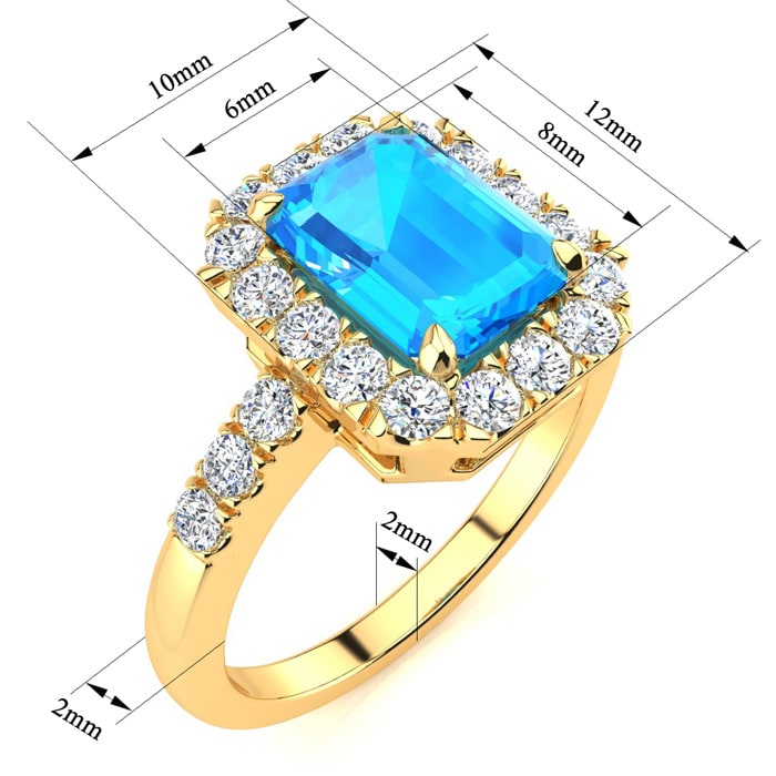 2 1/2 Carat Blue Topaz and Halo Diamond Ring In 14 Karat Yellow Gold
