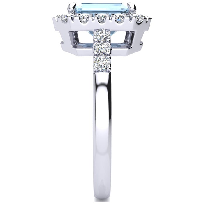Aquamarine Ring: Aquamarine Jewelry: 2 Carat Aquamarine and Halo Diamond Ring In 14 Karat White Gold

