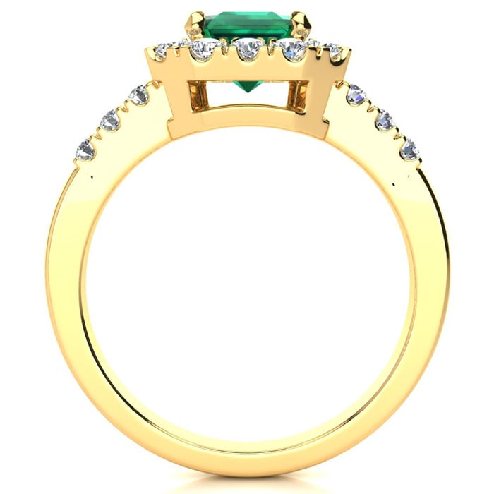 2 Carat Emerald and Halo Diamond Ring In 14 Karat Yellow Gold